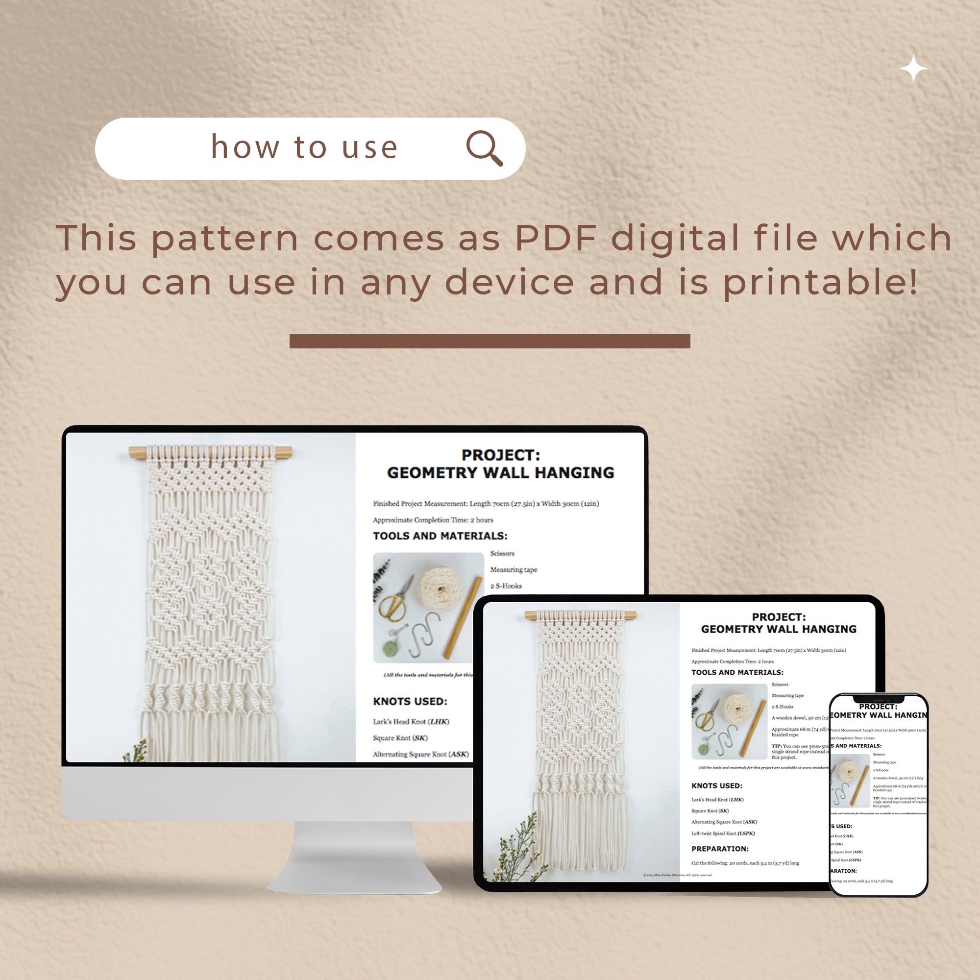 Geometria Suspensa na Parede - Digital PDF and Knot Guide