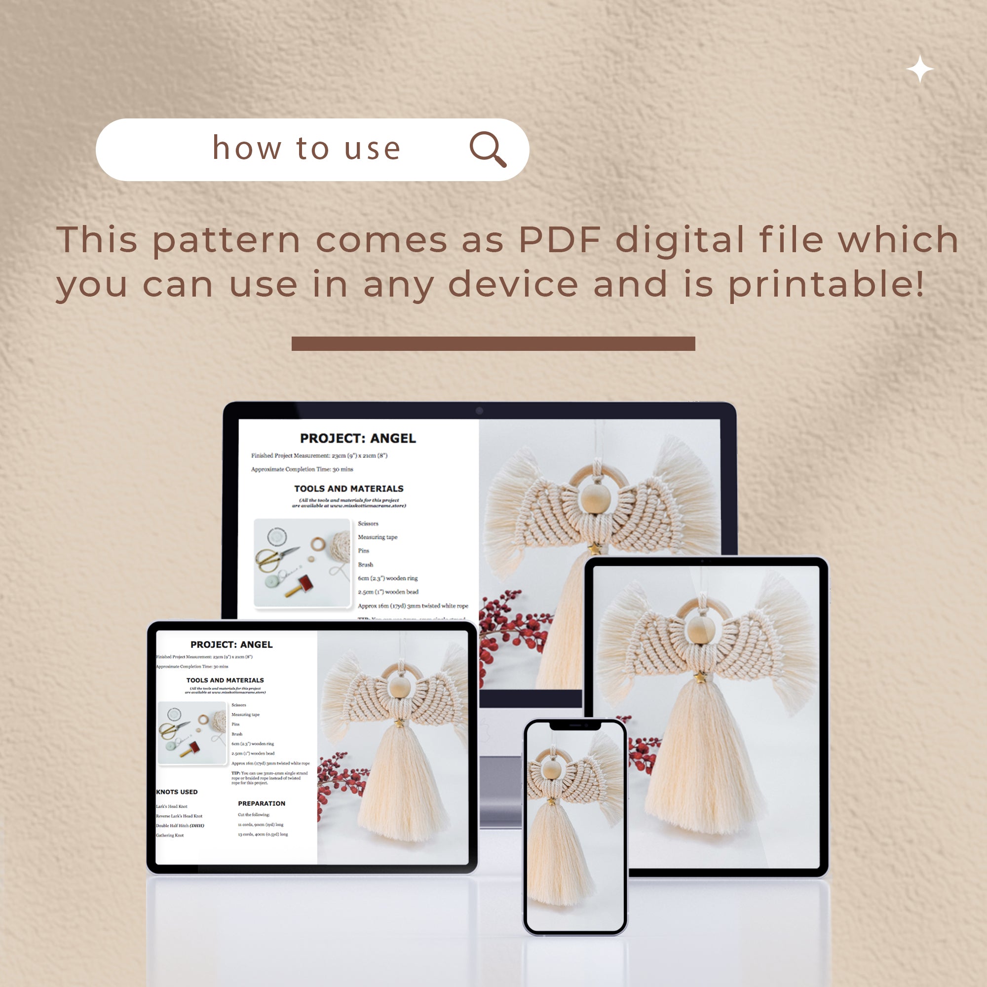 Macrame Christmas Angel Pattern - Guia Digital em PDF e Nós