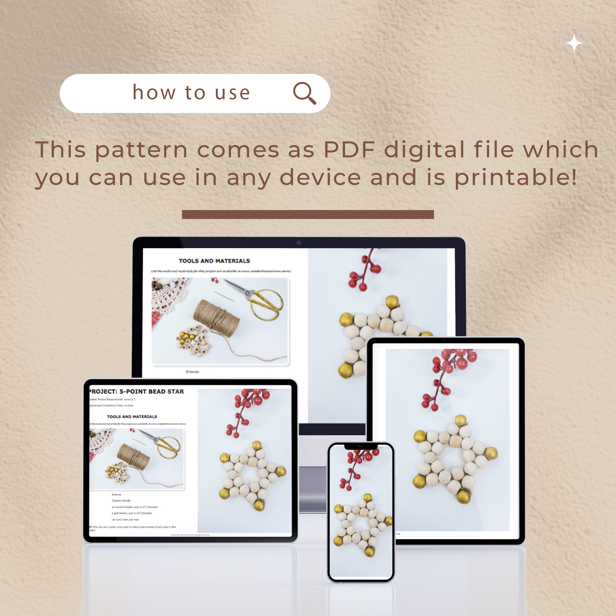 Christmas 5-Point Bead Star Pattern - Digital PDF and Knot Guide
