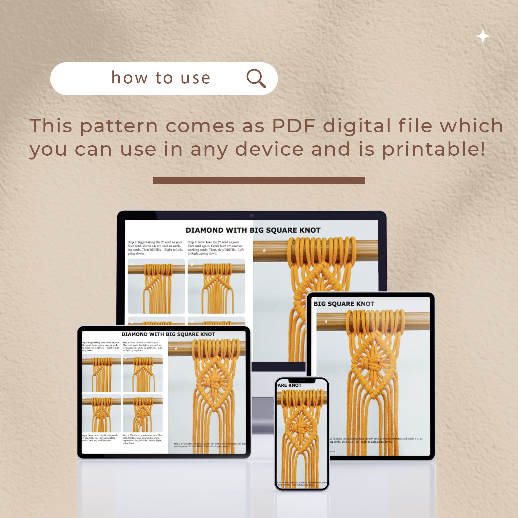 12 Macrame Diamond Patterns - Digital PDF and Knot Guide