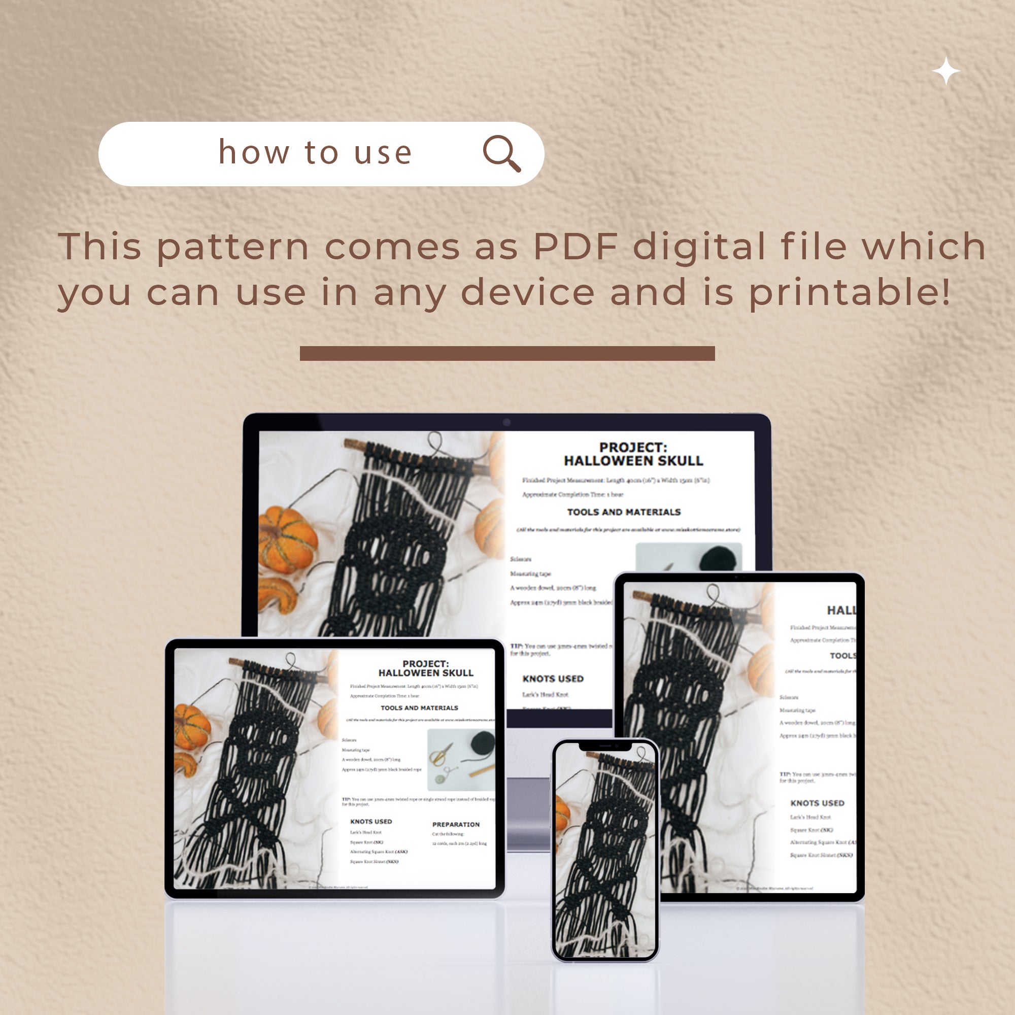 ハロウィン スカル パターン - 書面による PDF とノット ガイド