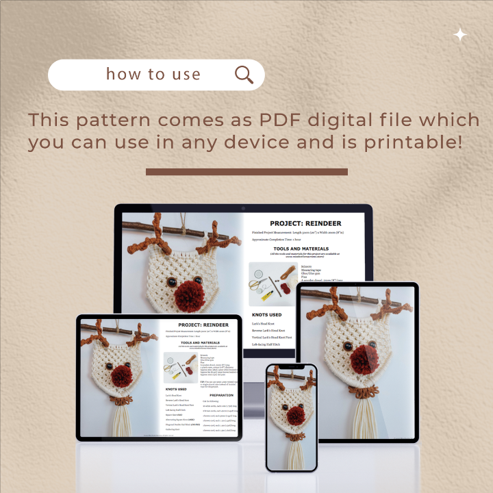 Padrão de Natal das Renas - PDF Digital e Guia de Nós