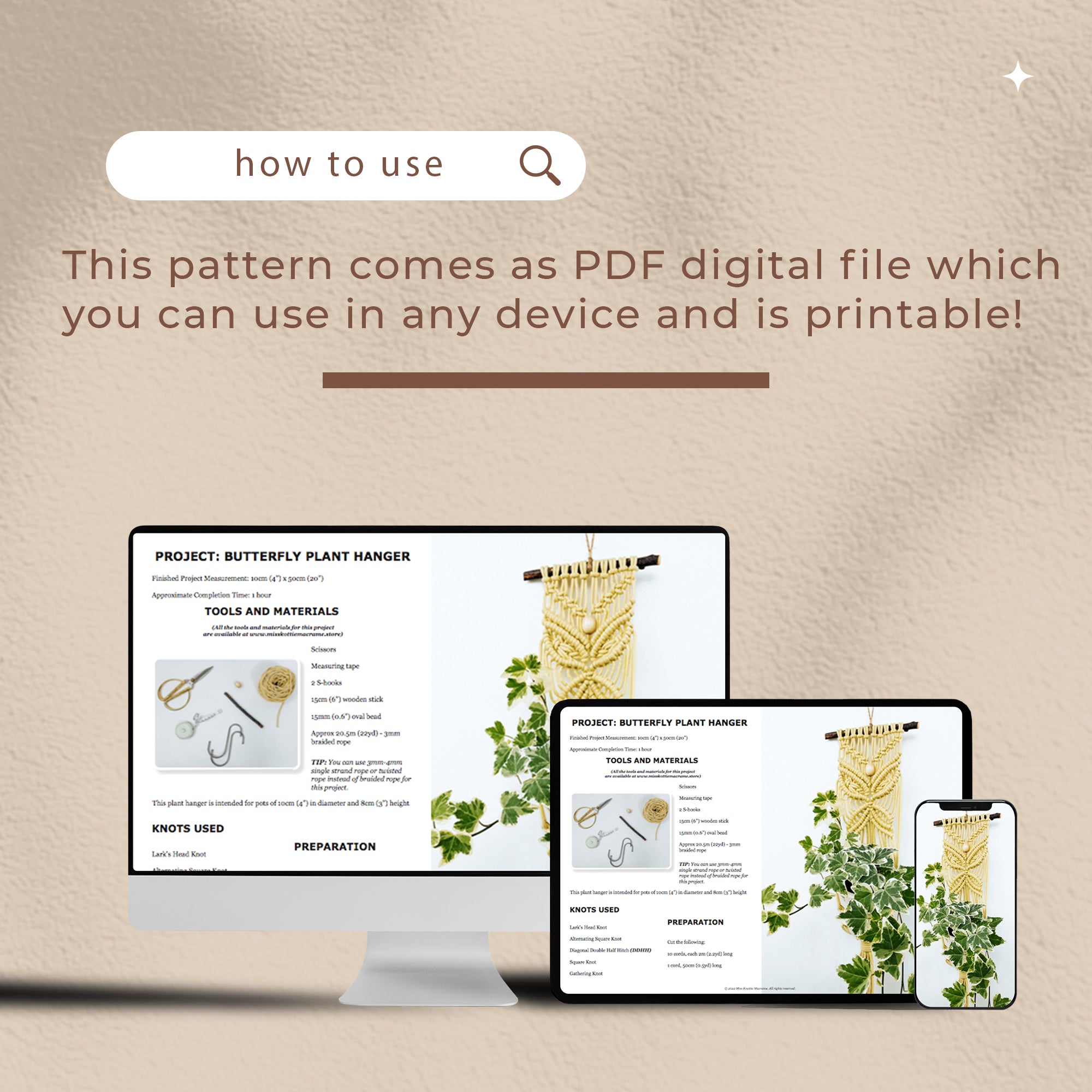 Percha de planta de mariposa-PDF digital y guía de nudo