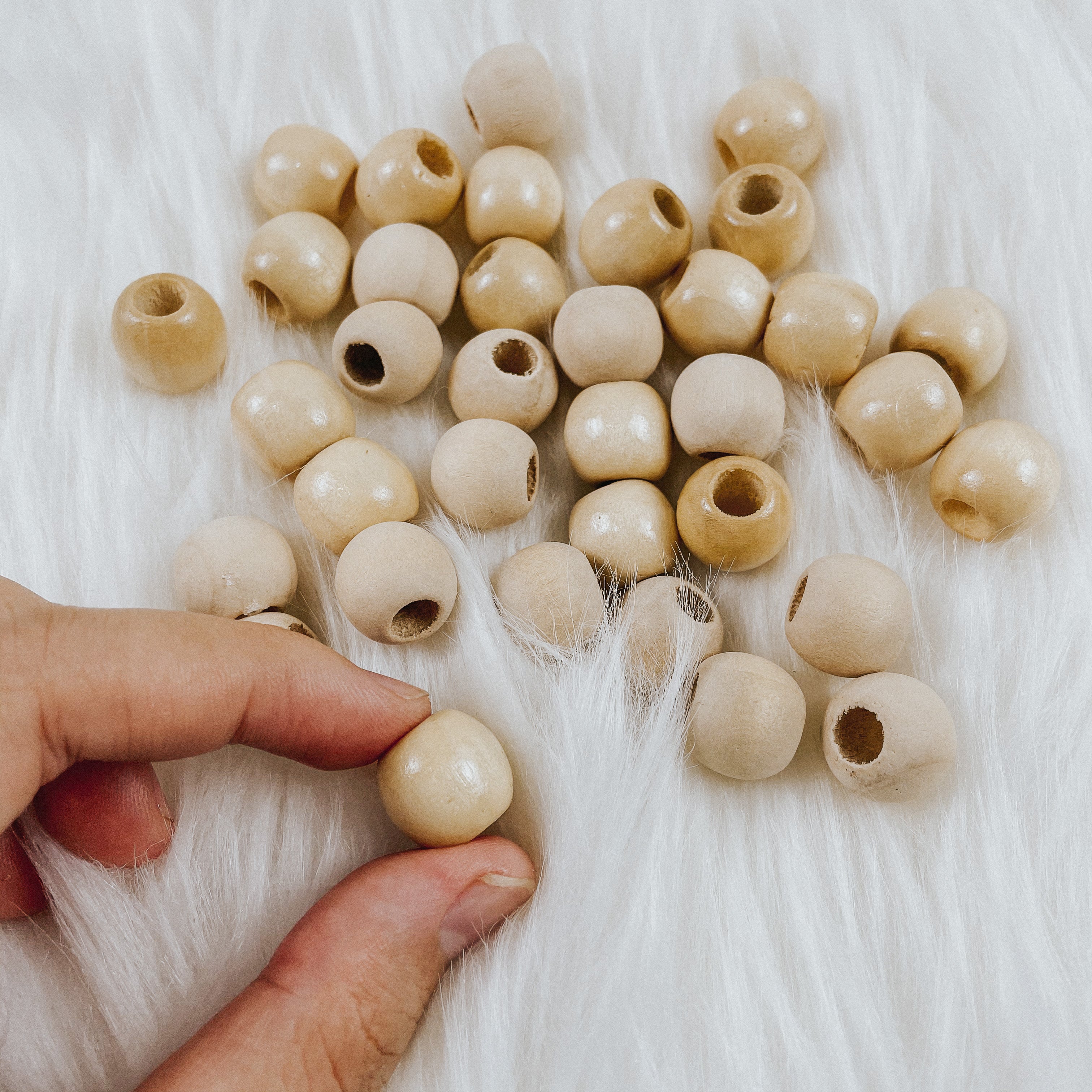 20 pezzi-Perline rotonde in legno da 15mm con foro grande
