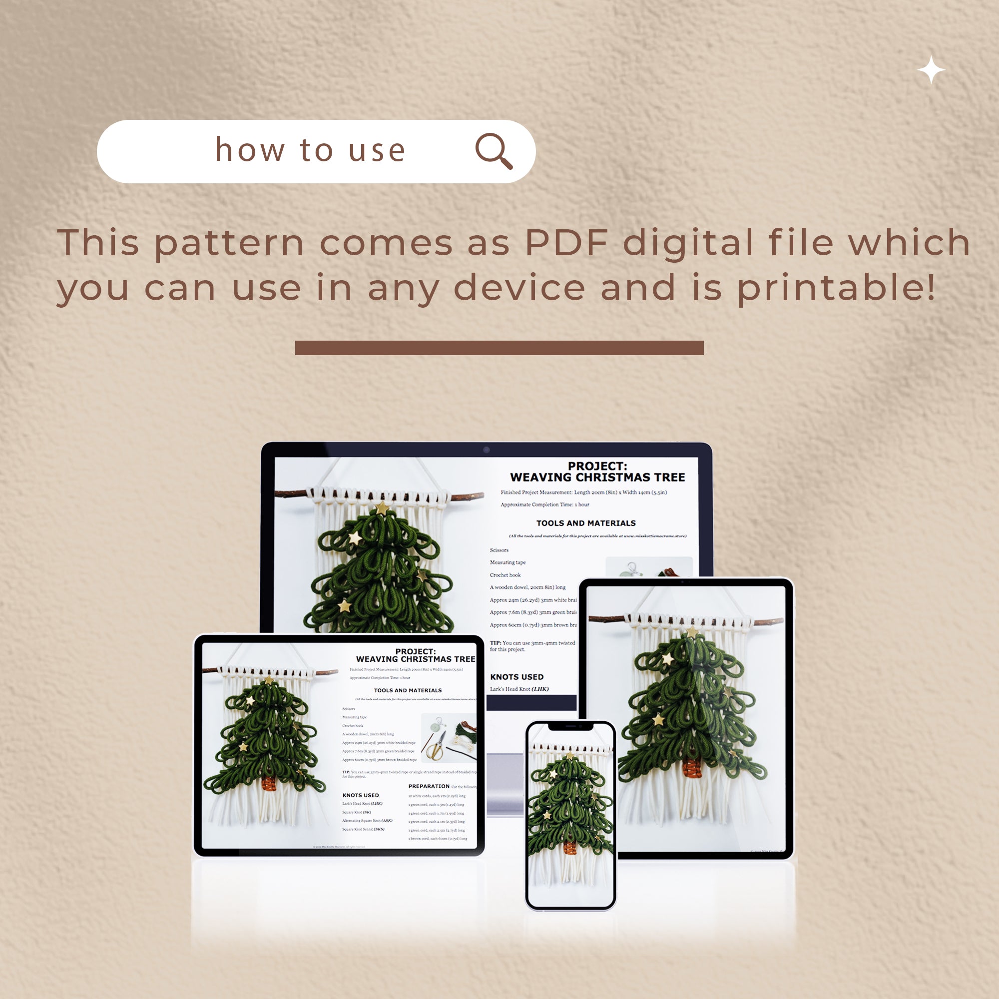 Tessitura del modello dell'albero di Natale - PDF digitale e guida ai nodi